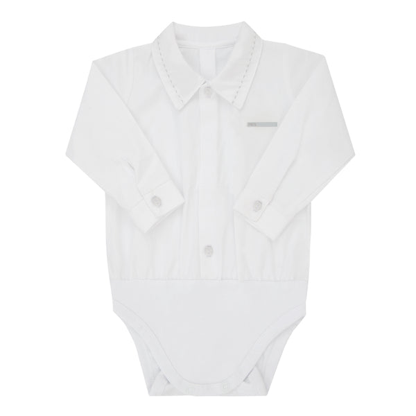 Body Longo Paraiso Cerimônia Manga Longa Branco Bebê Masculino