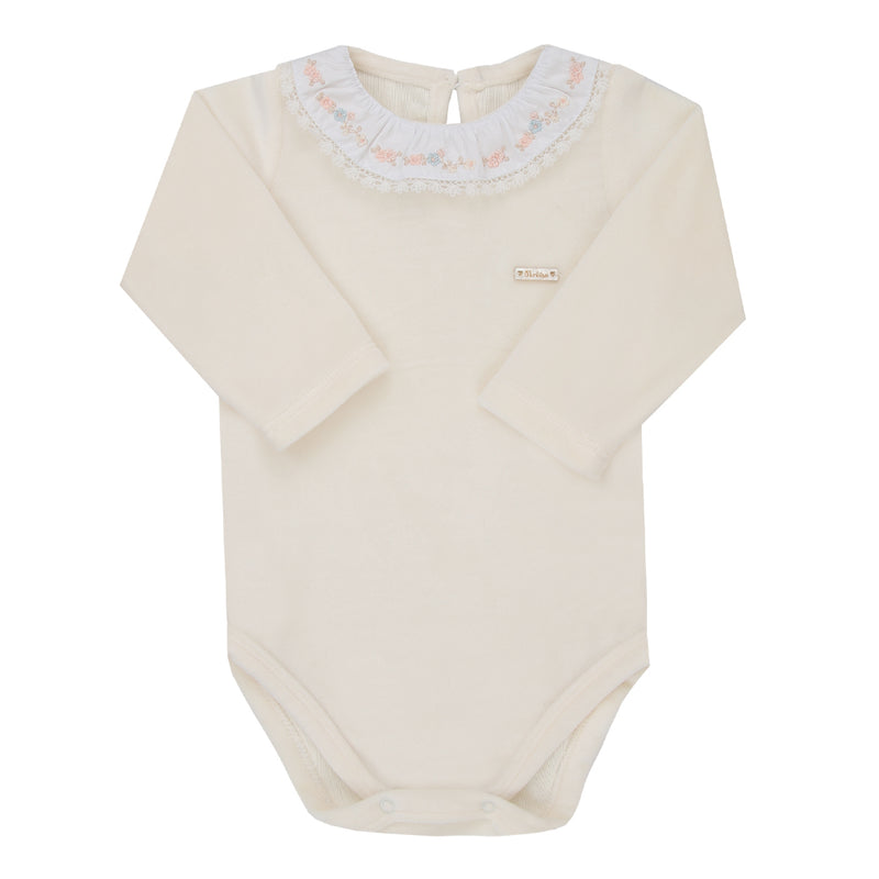 Body Longo Paraiso Bebê Feminino Plush Bordado Floral e Renda Inverno - Image 2