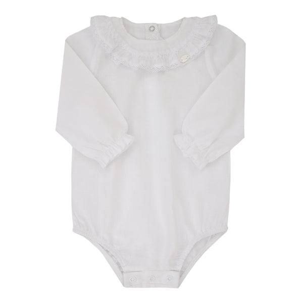 Body Longo Cerimônia Paraiso Manga Longa Gola Franzida Branco Bebê