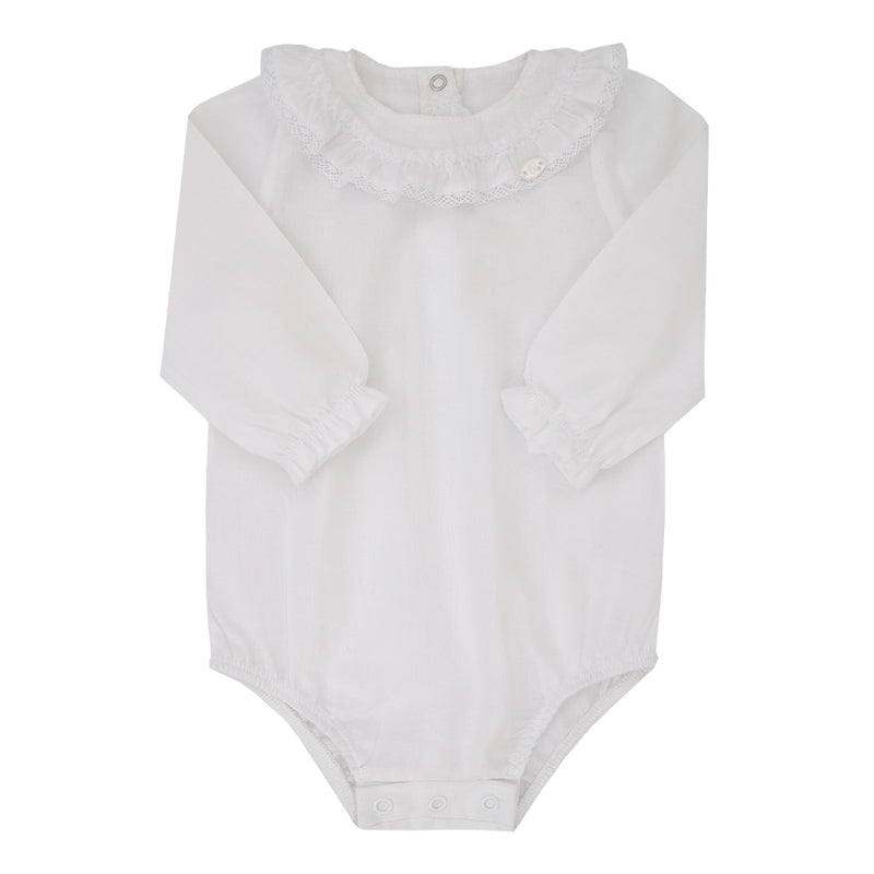 Body Longo Cerimônia Paraiso Manga Longa Gola Franzida Branco Bebê - Image 2