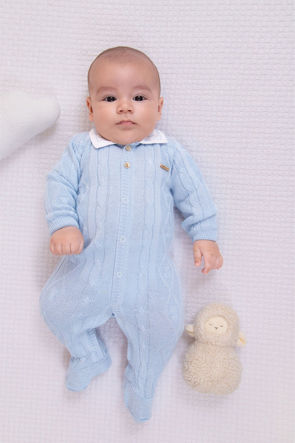 Macacão Longo Paraiso Bebê Meia Estação com Gola Bordada e Pezinho