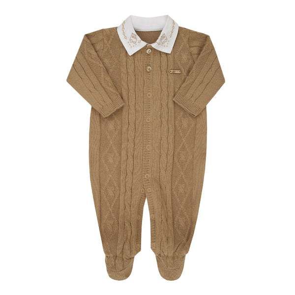 Macacão Longo Paraiso Bebê Meia Estação com Gola Bordada e Pezinho