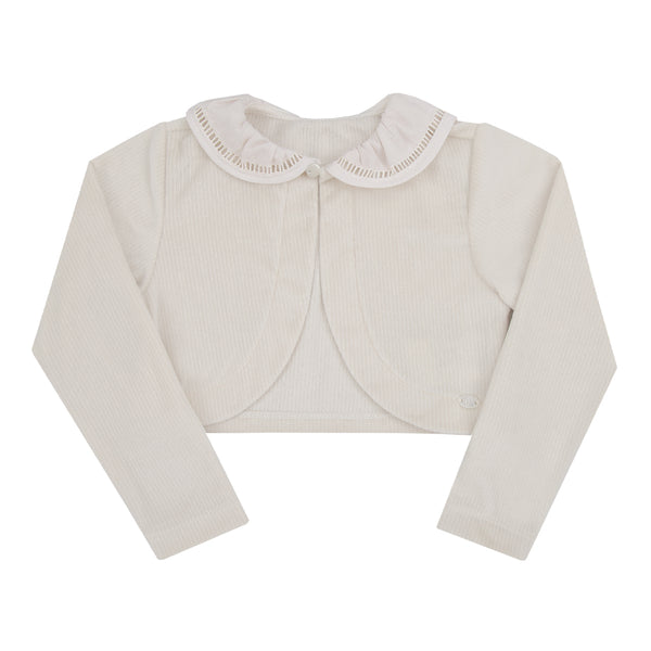 Bolero Cerimônia Paraiso Plush com Gola Tricoline e Strass Off White