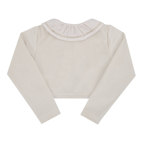 Bolero Cerimônia Paraiso Plush com Gola Tricoline e Strass Off White