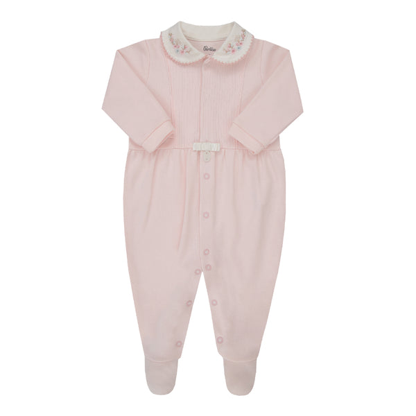 Macacão Longo Paraiso Baby Feminino Suedine Gola Bordada Laço