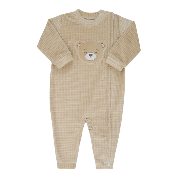 Macacão Longo Paraíso Plush Quadriculado Zíper Duplo Bordado RN