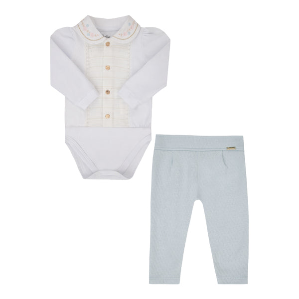 Conjunto Paraiso Cerimônia Manga Longa Gola Peter Pan Branco