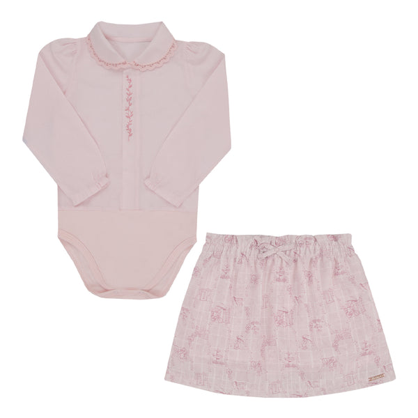 Conjunto Paraiso Cerimônia Body Manga Longa e Saia Estampa Londres Bebê