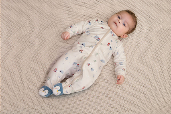 Macacão Longo Letut Baby Plush Zíper Duplo Bordado Pinguim Inverno