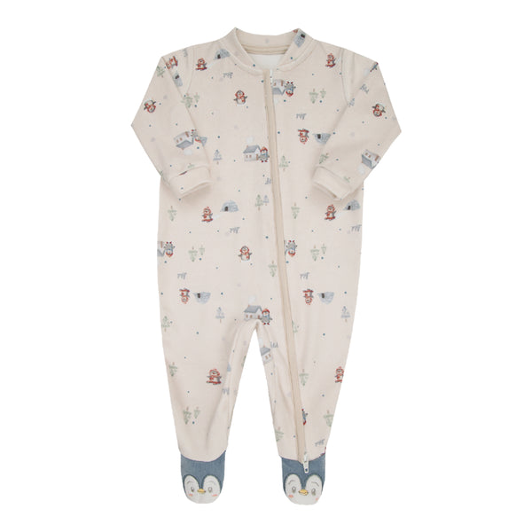 Macacão Longo Letut Baby Plush Zíper Duplo Bordado Pinguim Inverno