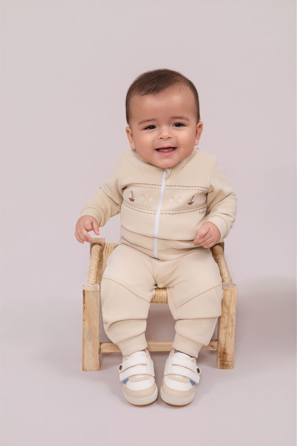 Conjunto Paraiso Inverno Malha Tricô Aveludada Bege Masculino