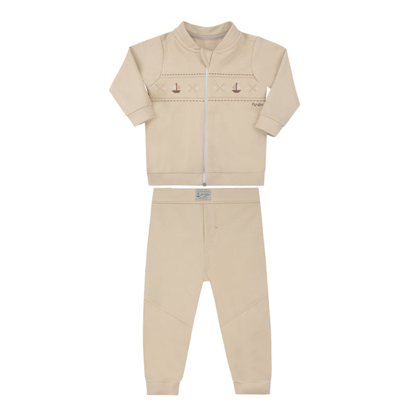 Conjunto Paraiso Inverno Malha Tricô Aveludada Bege Masculino