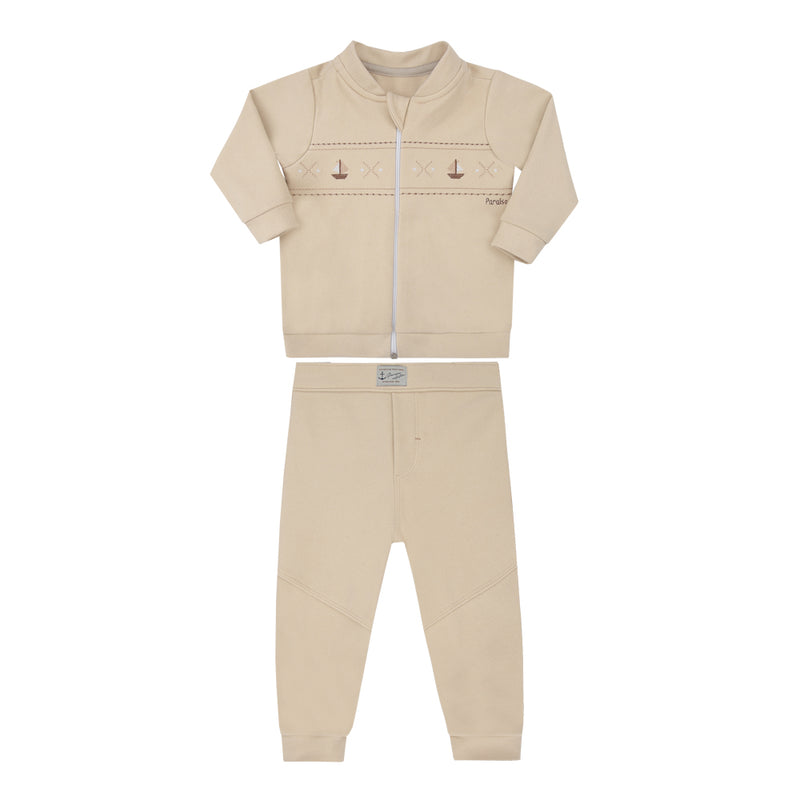 Conjunto Paraiso Inverno Malha Tricô Aveludada Bege Masculino - Image 2