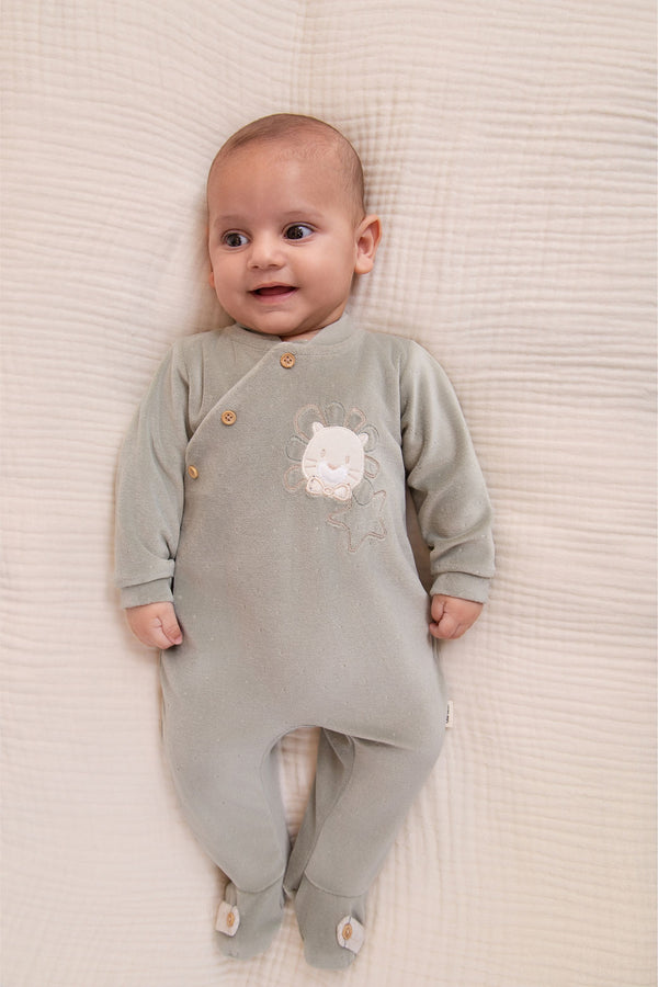 Macacão Longo Paraíso Baby Inverno Bordado Leãozinho Exclusivo