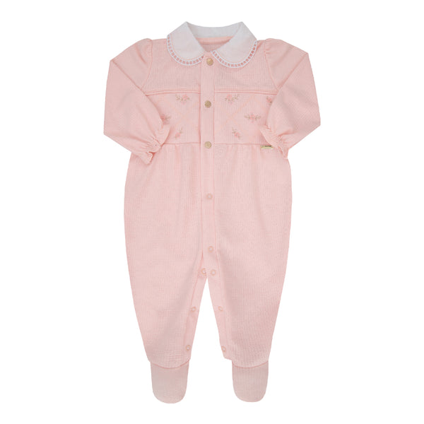 Macacão Longo Paraiso Baby Feminino Meia Estação com Babados e Bordado