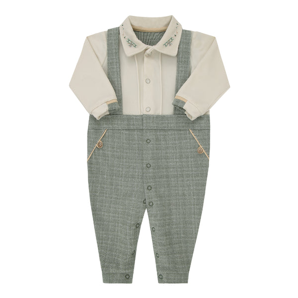 Macacão Longo Plush e Felpado Paraiso Baby Avião com Suspensório