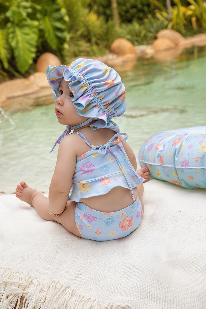 Kit Praia Infantil Feminino Biquíni Proteção UV com Babado e Chapéu Franzido - Image 2