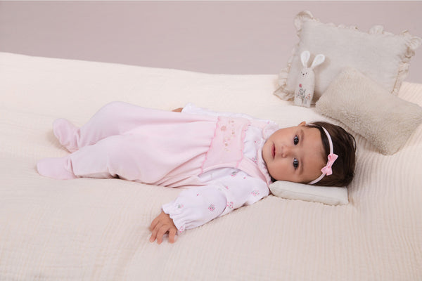 Macacão Longo Plush Poá Bordado Floral Paraiso Baby Feminino