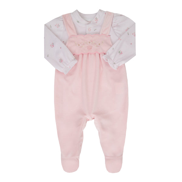 Macacão Longo Plush Poá Bordado Floral Paraiso Baby Feminino