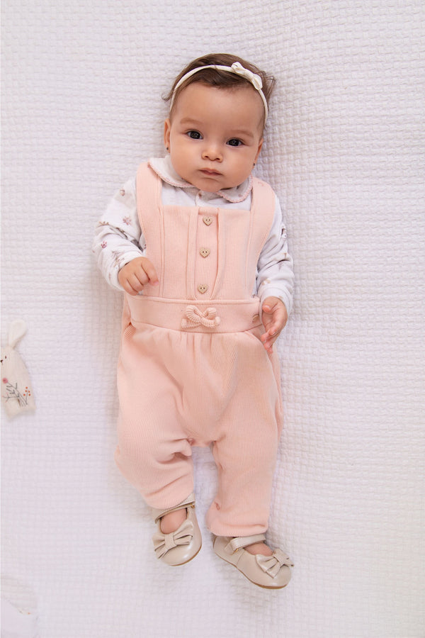 Macacão Longo Paraiso Baby Feminino com Jardineira e Detalhes Delicados