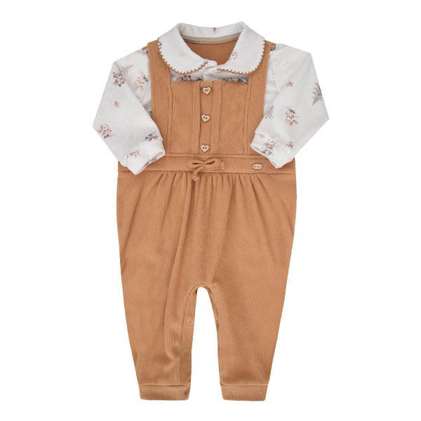 Macacão Longo Paraiso Baby Feminino com Jardineira e Detalhes Delicados