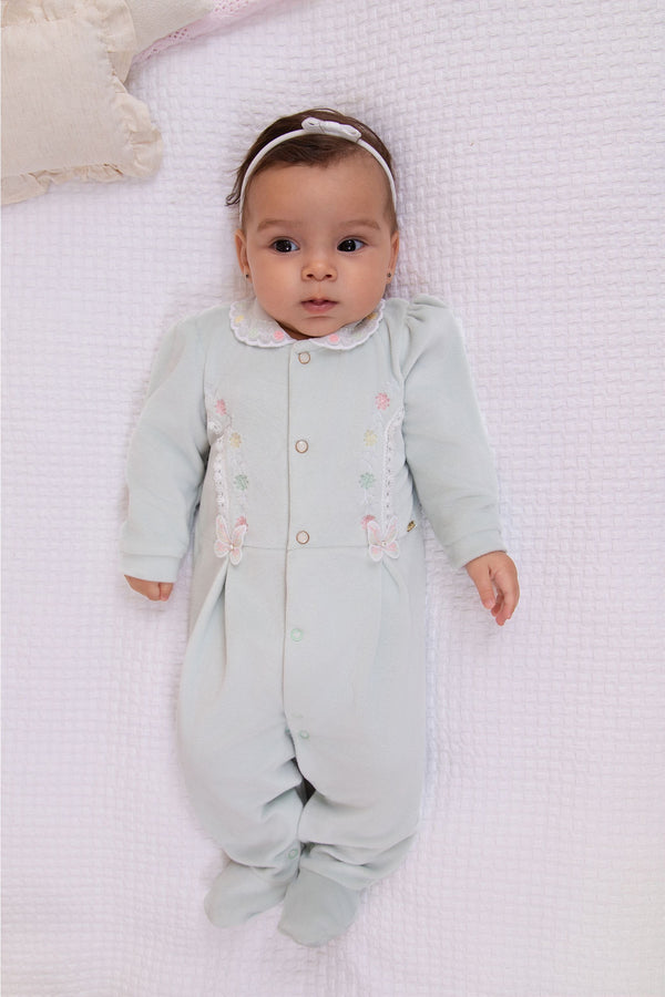 Macacão Longo Paraiso Plush Gola Bordada e Pérolas Feminino Baby Inverno