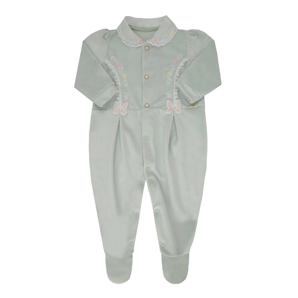 Macacão Longo Paraiso Plush Gola Bordada e Pérolas Feminino Baby Inverno