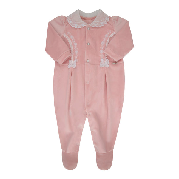 Macacão Longo Paraiso Plush Gola Bordada e Pérolas Feminino Baby Inverno