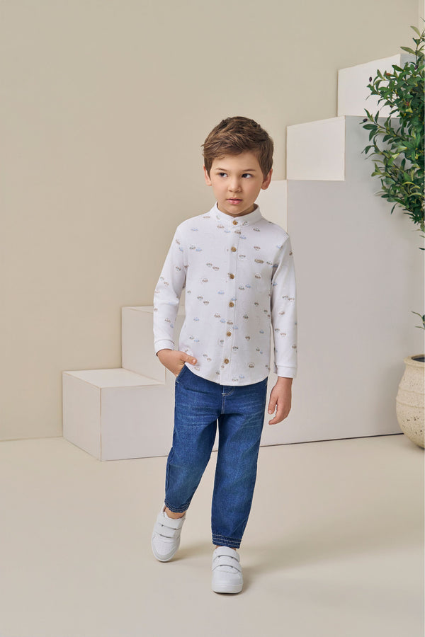Camisa Baby Paraiso Suedine Botões Madeira Estampa Exclusiva