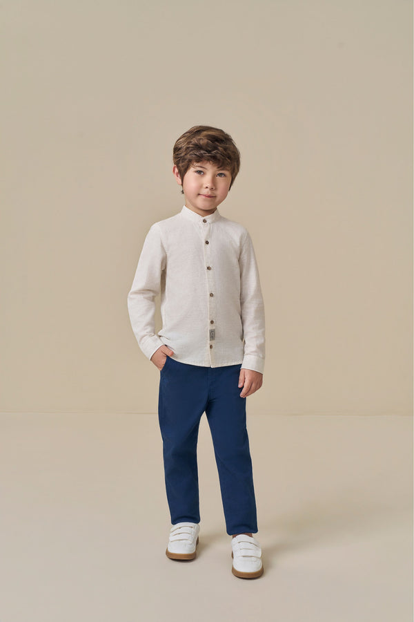Camisa Infantil Paraiso Linho Manga Longa Gola Mandarim Elegante