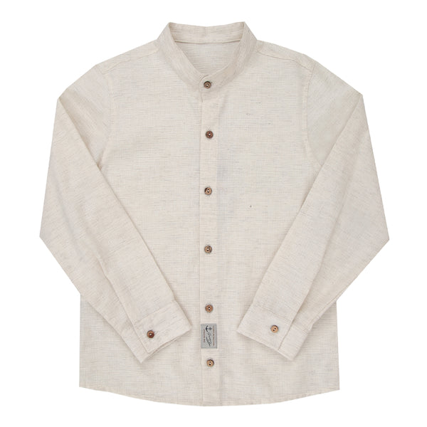 Camisa Infantil Paraiso Linho Manga Longa Gola Mandarim Elegante