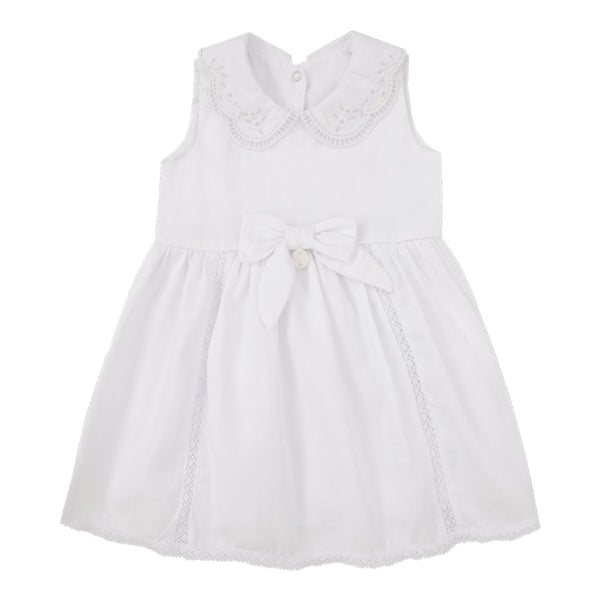 Vestido Cerimônia Paraiso com Gola Bordada e Laço Branco
