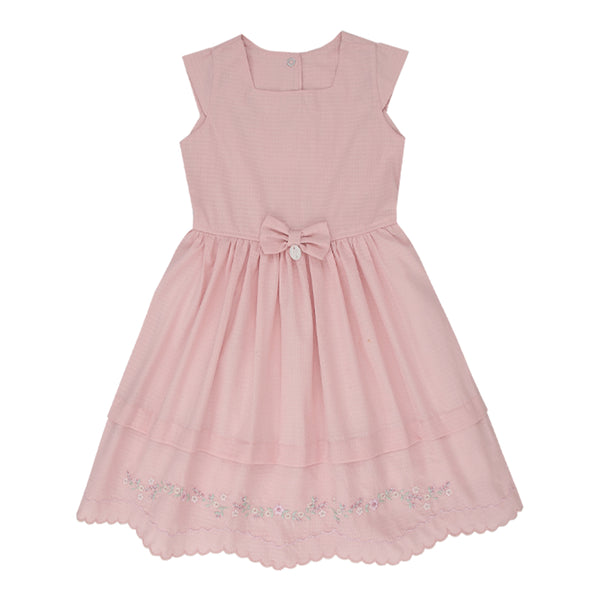 Vestido Paraiso Festa Infantil Tricoline Bordado com Laço e Forro