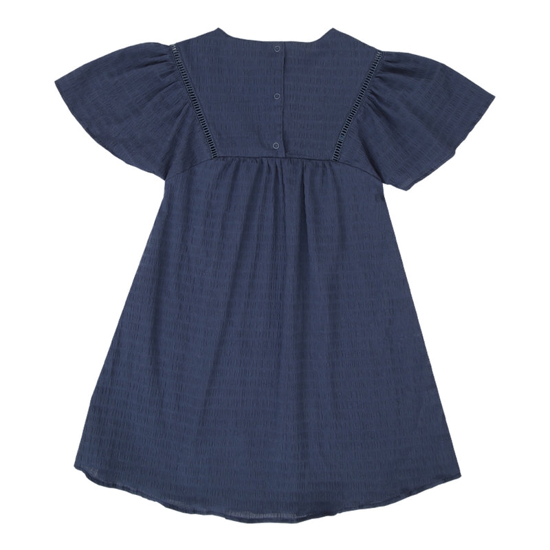 Vestido Paraiso Infantil Feminino Bordado Flores Azul Marinho Inverno 2026 - Image 2