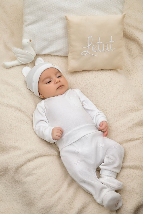 Conjunto Baby Letut Plush Manga Longa com Cós Especial e Bordado