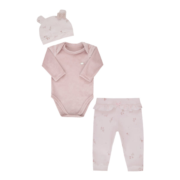Conjunto Baby Letut Plush 3 Peças com Estampa Exclusiva e Detalhes Delicados