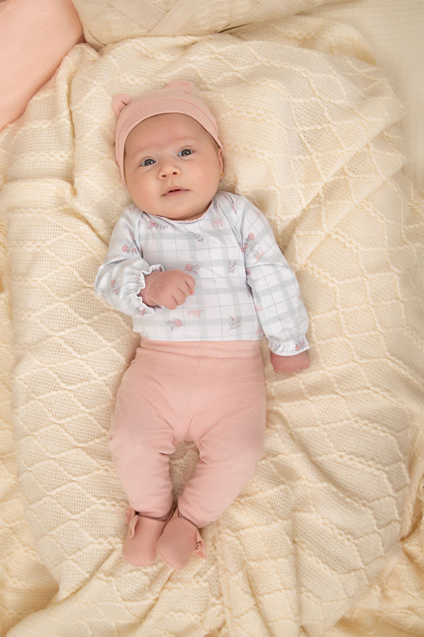 Conjunto Baby Letut 3 Peças Floral com Touca Orelhinhas e Detalhes Delicados