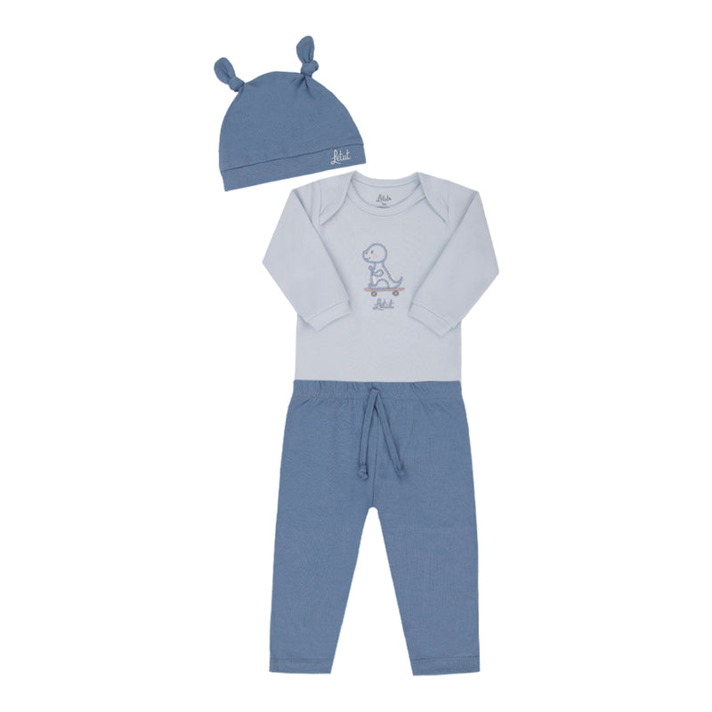 Conjunto Baby Letut Manga Longa com Touca e Bordado Dino e Urso - Image 5