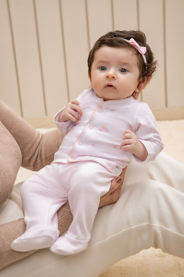 Conjunto Baby Letut Suedine Macio com Laço e Estampa Rosa
