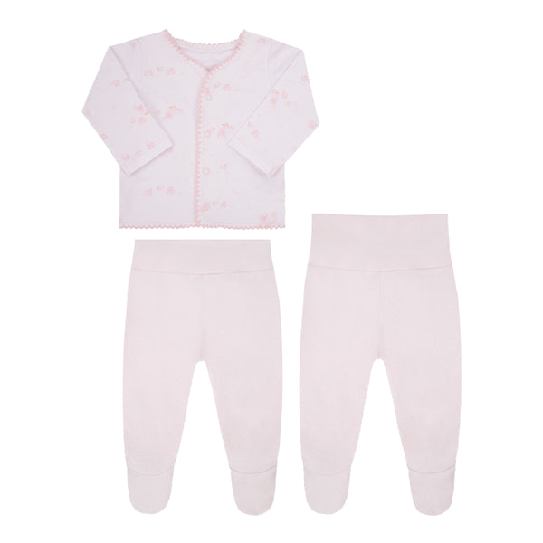 Conjunto Baby Letut Suedine Macio com Laço e Estampa Rosa