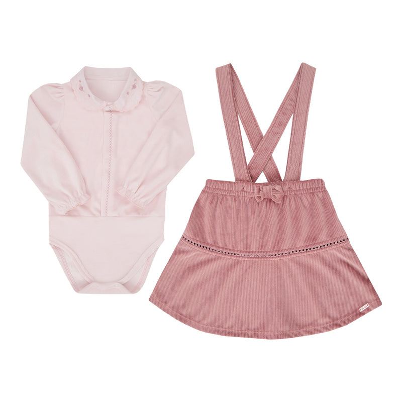 Conjunto Paraiso Feminino Plush Gola Bordada e Saia Quadriculada - Image 2