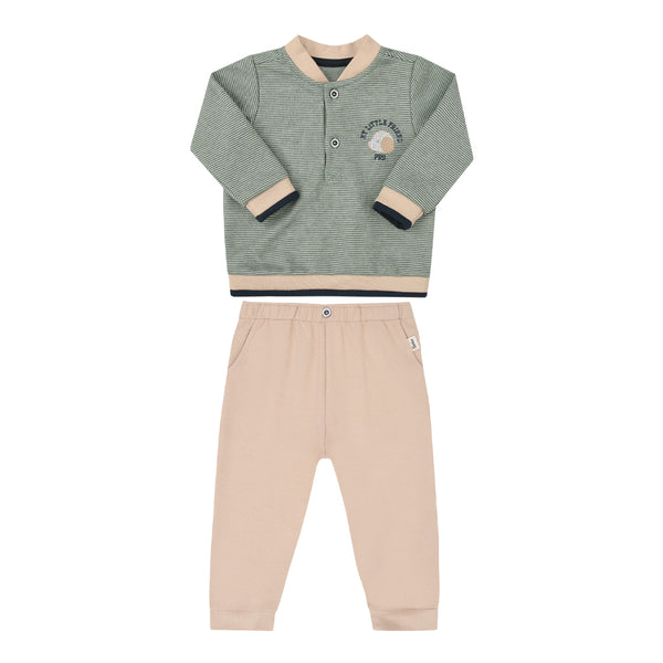 Conjunto Paraiso Polo Listrado com Bordado e Calça Molecotton