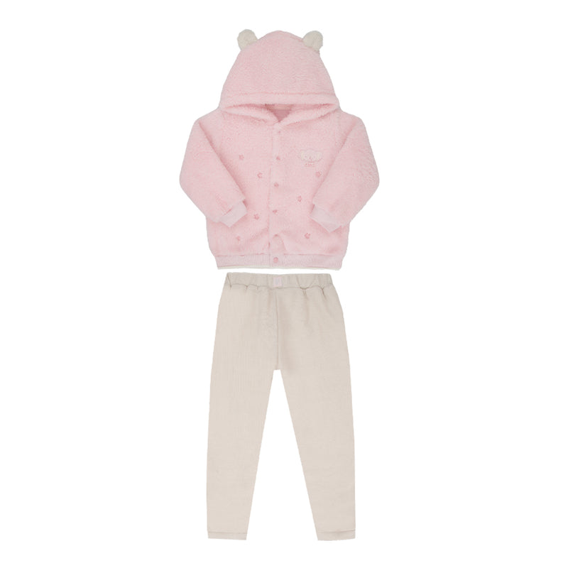 Conjunto Paraiso Inverno Casaco Pelo com Capuz Orelhinhas e Calça Forrada - Image 2