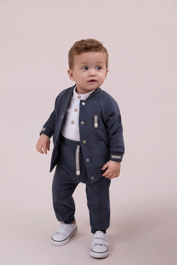 Conjunto Baby Paraiso Inverno Tricô Canelado com Jaqueta e Calça