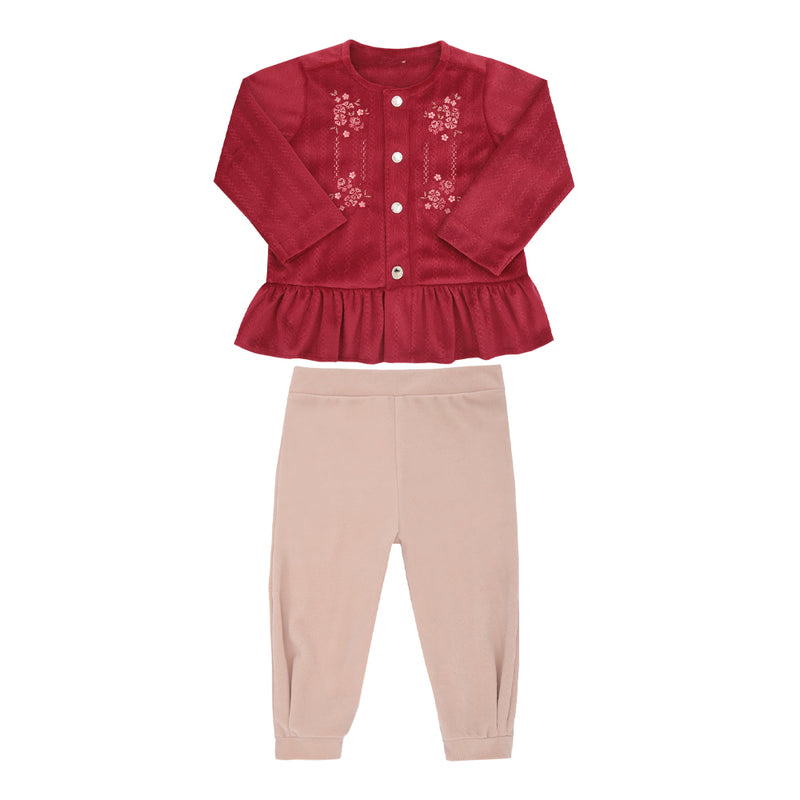 Conjunto Paraiso Feminino Plush Zig Zag Bordado Floral Vermelho Inverno Paraiso 19392 - Image 2