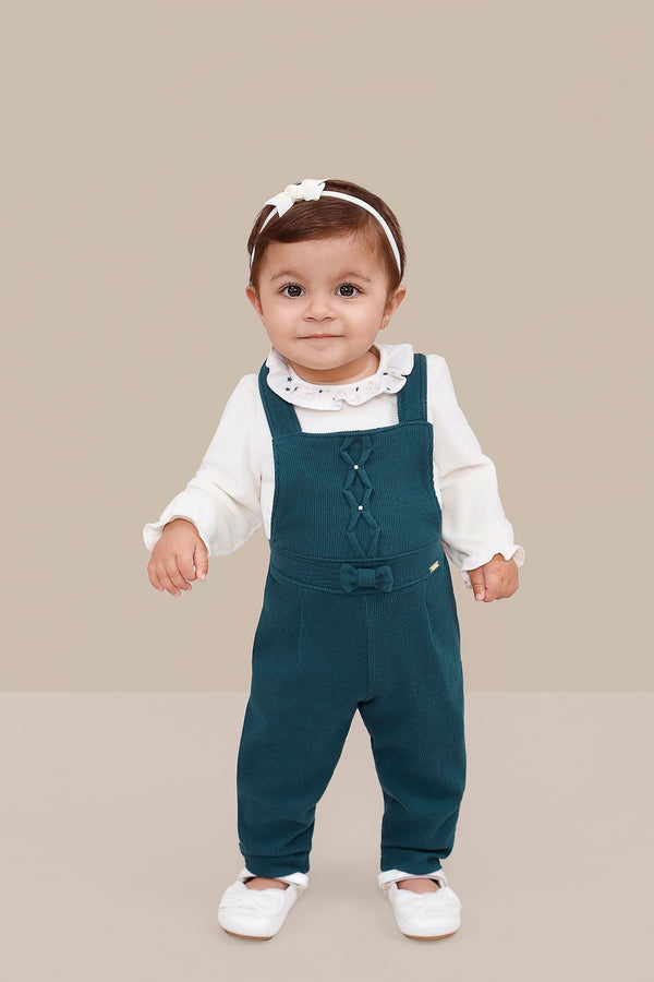 Conjunto Baby Paraiso Jardineira e Blusa Plush com Bordado e Pérolas Inverno Paraiso 19397