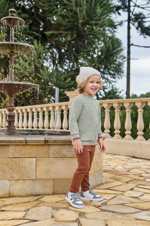 Conjunto Infantil Masculino Paraiso com Blusa Tricô e Calça Sarja Fashion