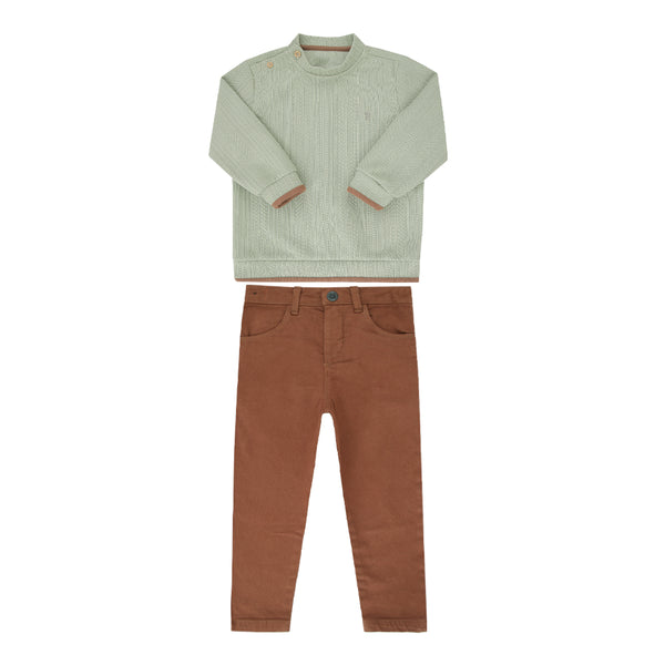 Conjunto Infantil Masculino Paraiso com Blusa Tricô e Calça Sarja Fashion