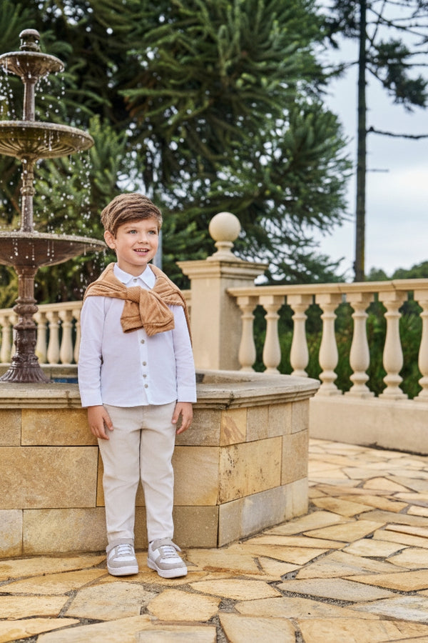 Conjunto Cerimônia Masculino Paraiso Kids Bege com Camisa e Calça Elegante