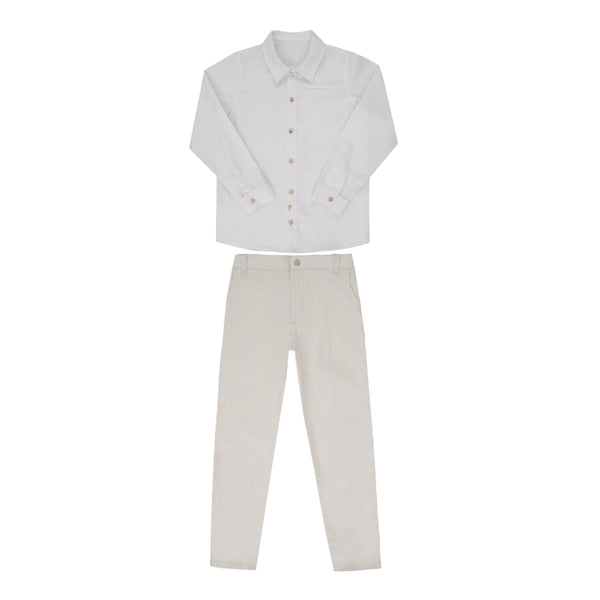 Conjunto Cerimônia Masculino Paraiso Kids Bege com Camisa e Calça Elegante